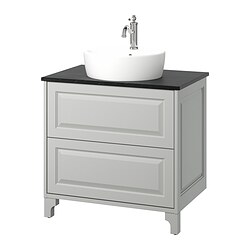 TÄNNFORSEN/TÖRNVIKEN, mueble lavamanos con gavetas y llave HAMNSKÄR,, Gris claro / negro efecto de mármol