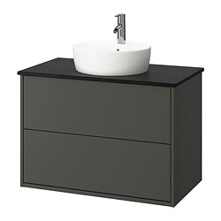 HAVBÄCK/TÖRNVIKEN, mueble lavamanos con gavetas y llave DALSKÄR,, Gris oscuro / negro efecto mármol