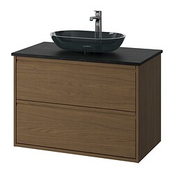 ÄNGSJÖN/OXMYREN, Mueble lavamanos con gavetas y llave BROGRUND,, Marrón efecto de roble / negro efecto de mármol