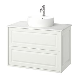 TÄNNFORSEN/TÖRNVIKEN, mueble lavamanos con gavetas y llave HAMNSKÄR,, Blanco / blanco efecto mármol
