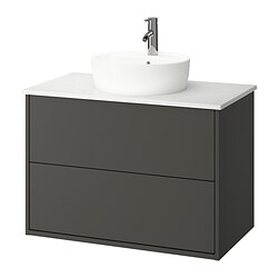 HAVBÄCK/TÖRNVIKEN, mueble lavamanos con gavetas y llave DALSKÄR,, Gris oscuro / blanco efecto mármol
