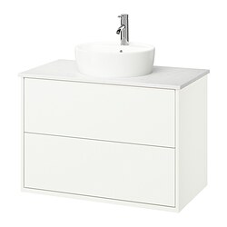 HAVBÄCK/TÖRNVIKEN, mueble lavamanos con gavetas y llave DALSKÄR,, Blanco / blanco efecto mármol