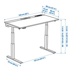 Ilustración de medidas - MITTZON mesa sentado/de pie