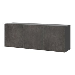 BESTÅ, wall-mounted cabinet with doors, Black-brown / Kallviken concrete effect