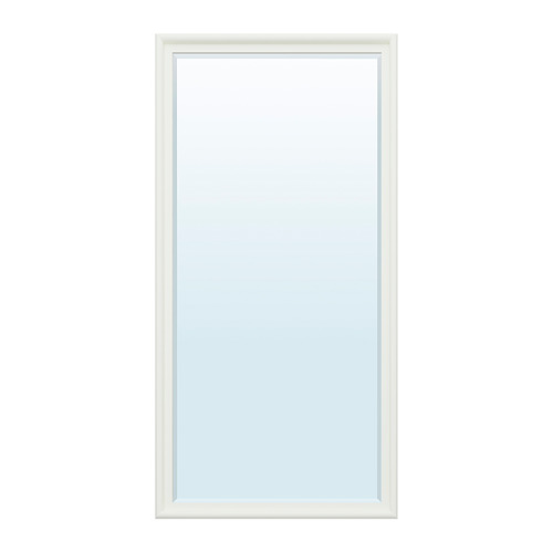 Espejo PINGSTSYREN, blanco, rectangular, marco de madera, bordes de vidrio biselados.