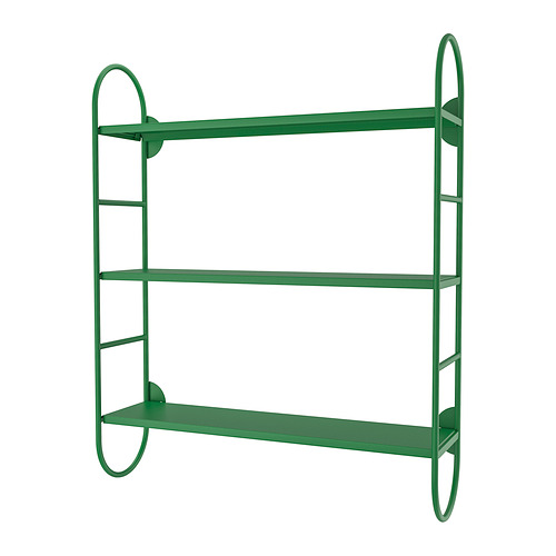 Estante de pared FÄRGSÄTTARE verde, diseño metálico de 3 niveles con lados de alambre.