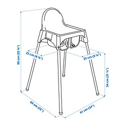 Ilustración de medidas - ANTILOP silla alta+cinturón de seguridad