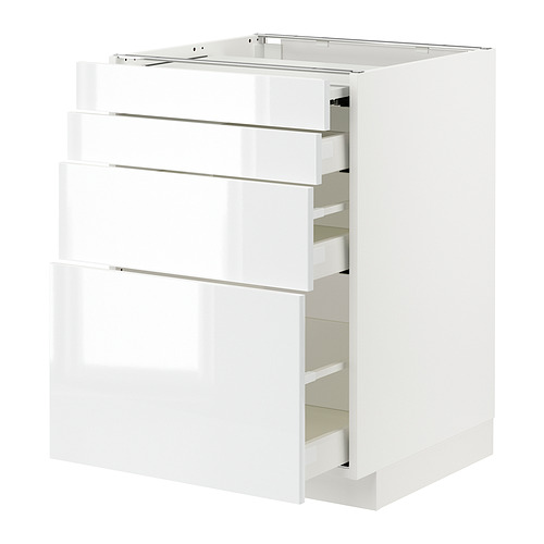 Armario METOD blanco de alto brillo con varios cajones.