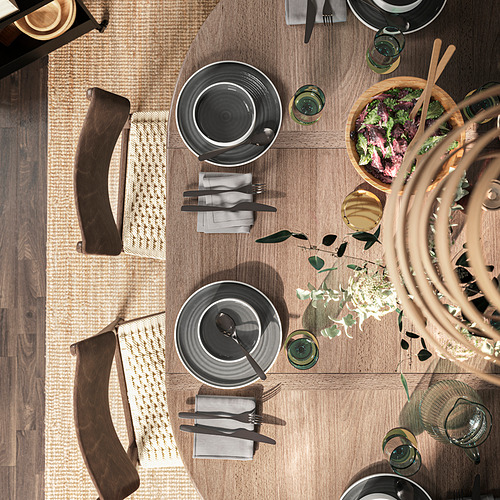 SKANSNÄS, extendable round dining table and 4 chairs. 6 of 8 open dialog
