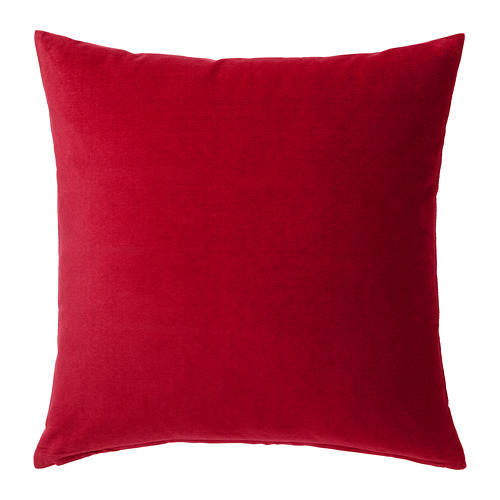 Cojín cuadrado de terciopelo rojo, suave, de color liso con cremallera, sin estampados ni adornos.