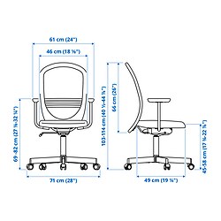 Measurement Illustration - FLINTAN office chair with armrests