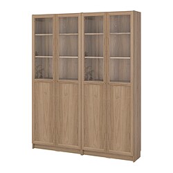 BILLY/OXBERG, bookcase with panel/glass doors, Oak effect