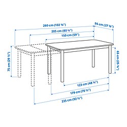 Ilustración de medidas - STRANDTORP mesa extensible