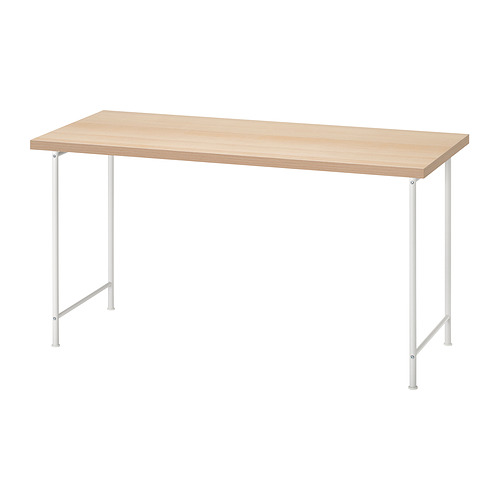Escritorio LAGKAPTEN, tapa marrón claro, patas de metal blanco, forma rectangular, diseño moderno.