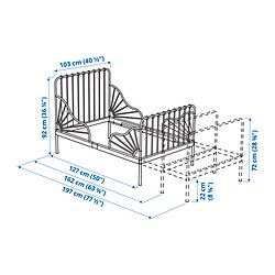 Ilustración de medidas - MINNEN armazón de cama extensible