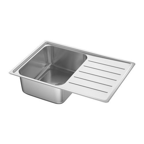 El fregadero de cocina de acero inoxidable VATTUDALEN es un escurridor reversible, inclinado para el flujo de agua, con un diseño elegante y moderno.