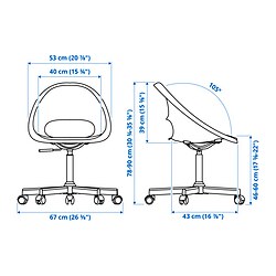 Ilustración de medidas - LOBERGET/MALSKÄR silla giratoria