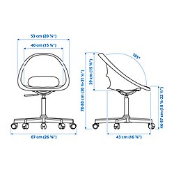 Ilustración de medidas - LOBERGET/MALSKÄR silla giratoria con cojín