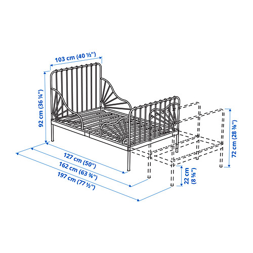 MINNEN, ext bed frame with slatted bed base 4 of 4 open dialog