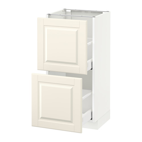 Mueble de cocina METOD en blanco roto con bordes biselados, con dos cajones, tableros de partículas resistentes y un acabado liso.