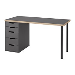 LAGKAPTEN/ALEX, desk, Grey wood effect / black