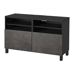 BESTÅ, banco para TV con puertas, Negro-marrón / Kallviken efecto de concreto