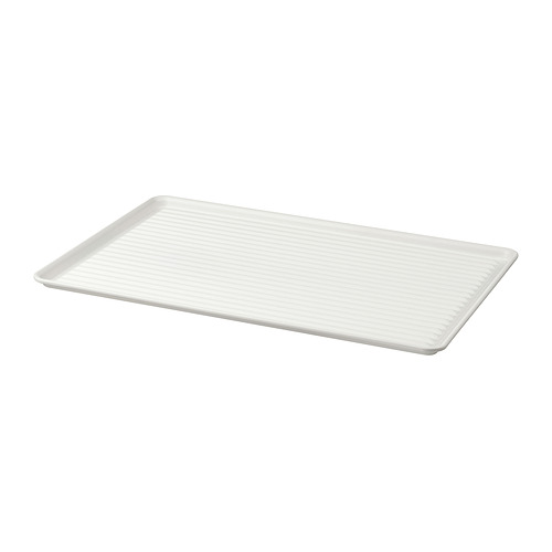 Escurridor de platos planos VÄLVÅRDAD blanco, rectangular, fabricado en acero galvanizado con recubrimiento en polvo, bordes altos para contener agua.