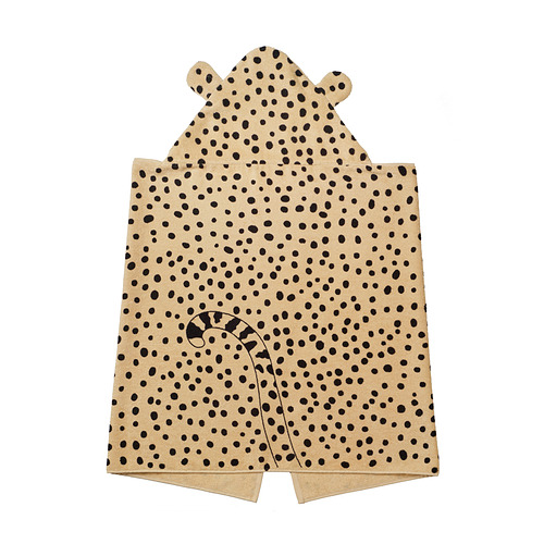 Toalla infantil SANDLÖPARE, beige moteado con capucha, diseño guepardo, 100% algodón.