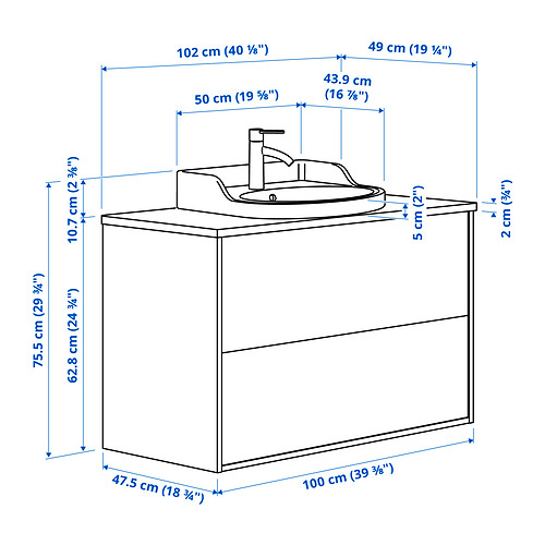 TÄNNFORSEN / RUTSJÖN, sink cabinet with drawers and HAMNSKÄR tap. 8 of 8 open dialog