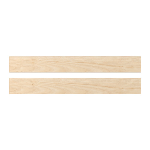 Dos paneles de textura de madera de fresno claro, diseño moderno, acabado en melamina y papel de aluminio, forma rectangular.