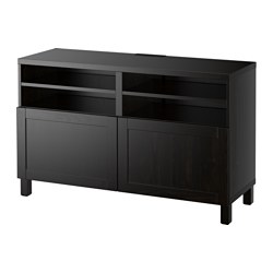 BESTÅ, banco para TV con puertas, Negro-marrón / Hanviken negro-marrón