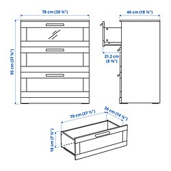 Measurement Illustration - BRIMNES 3-drawer chest