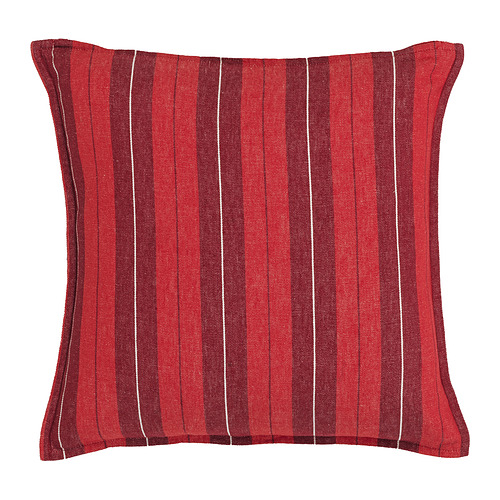 Funda de cojín de rayas rojas con cremallera, forma cuadrada.