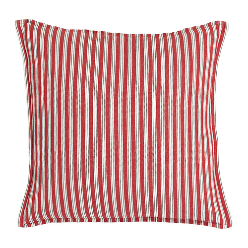 Funda de cojín cuadrada a rayas rojas y blancas VINTERFINT, fabricada en 70% algodón, 30% yute. Diseño clásico y rústico.