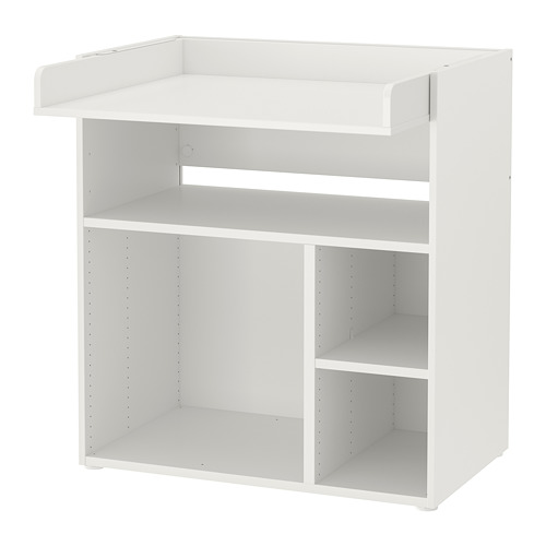 Cambiador SMÅSTAD blanco, rectangular, 3 estantes abiertos, diseño minimalista y limpio.