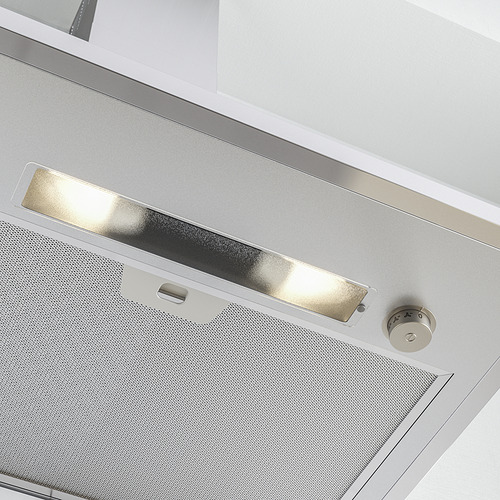 Campana de cocina de acero inoxidable con luz led, que muestra un diseño de calidad y funcionalidad.