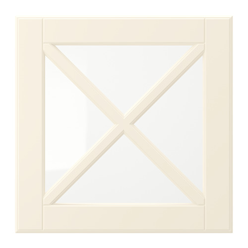 Mueble de cocina BODBYN blanco roto con paneles biselados, tablero de fibra, diseño cuadrado.