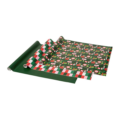 Papel de regalo a cuadros verdes y rojos, VINTERFINT, enrollado, diseño festivo.