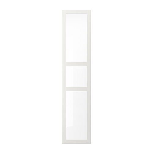 Armario TYSSEDAL blanco con puertas de panel de vidrio y marco de tablero de fibra.