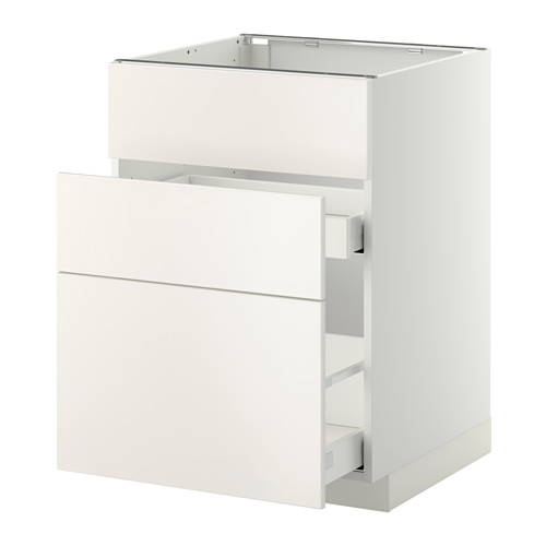 Mueble de cocina blanco METOD, diseño moderno y elegante, dos cajones abiertos, superficies lisas.