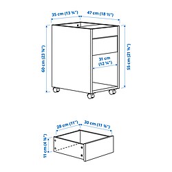 Ilustración de medidas - TONSTAD archivero con ruedas