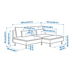 Measurement Illustration - SÖDERHAMN 2 seat sofa with chaiselongue