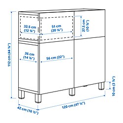 Measurement Illustration - BESTÅ sideboard with drawer runner, push-open