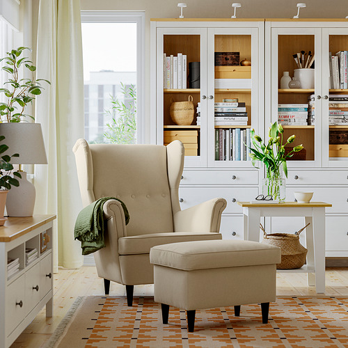 STRANDMON, wing chair with ottoman. 2 of 8 open dialog