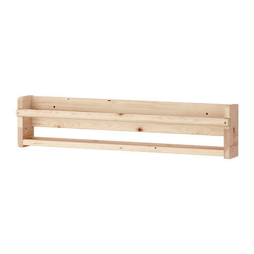 Exhibe una estantería de pared de madera clara llamada FLISAT, diseñada para niños. Es rectangular y puede contener libros o juguetes.