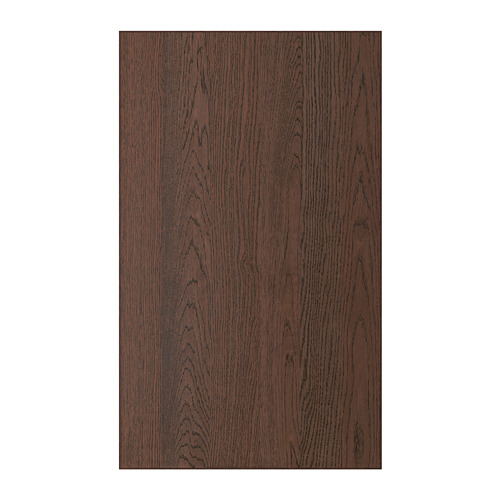 Panel de madera de color marrón oscuro de forma rectangular con vetas de roble a la vista, elegantemente canteado.