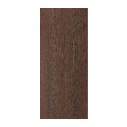 Panel de madera oscura, rectangular, textura de grano liso, acabado en chapa de roble, cantos de madera maciza.
