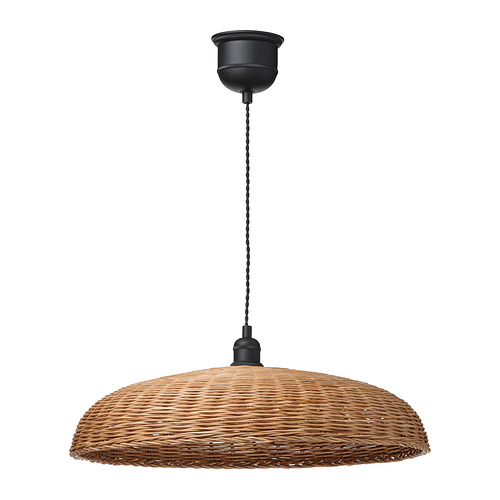 Lámpara colgante de ratán, marrón, forma de cúpula redonda, copa de techo negra.