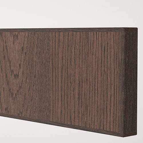 Panel de gabinete de chapa de madera oscura con borde elegante de madera maciza, que muestra artesanía de alta calidad.