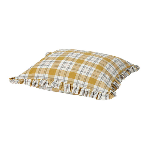 Funda de almohada a cuadros amarillos PARKOLVON, 100% algodón, bordes con volantes, forma cuadrada.